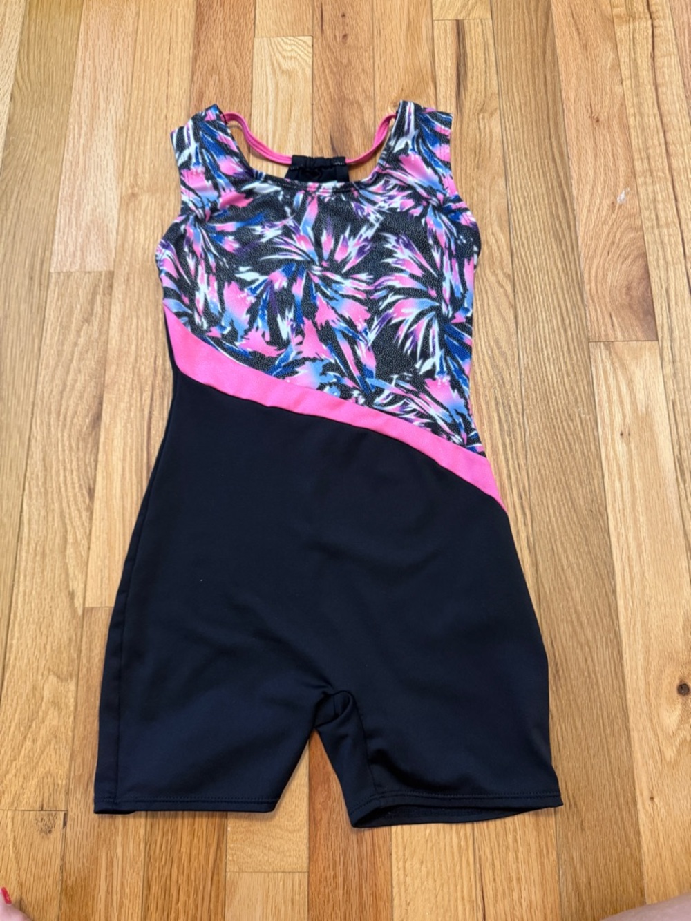 Black Leotard Romper with Pink & Tropical Print
